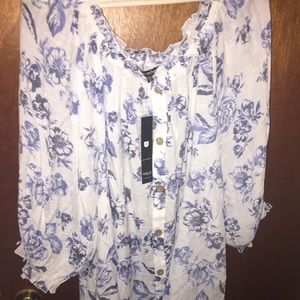 Floral white and blue top